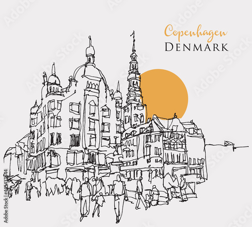Hand drawn sketch illustration of Copenhagen, the capital city of Denmark photo