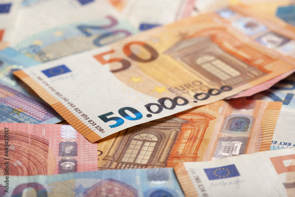 Fifty euro banknote with multiple added zeroes symbolizing hyperinflation Fifty euro banknote with multiple added zeroes symbolizing hyperinflation