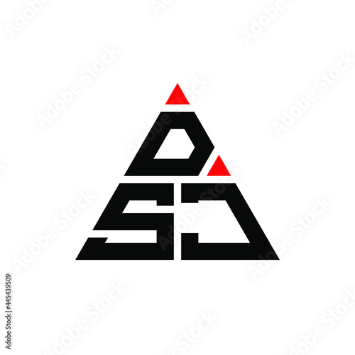 DSJ triangle letter logo design with triangle shape. DSJ triangle logo design monogram. DSJ triangle vector logo template with red color. DSJ triangular logo Simple, Elegant, and Luxurious Logo. DSJ  photo