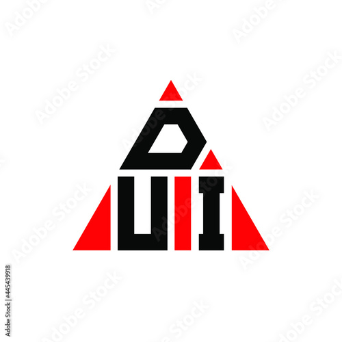 DUI triangle letter logo design with triangle shape. DUI triangle logo design monogram. DUI triangle vector logo template with red color. DUI triangular logo Simple, Elegant, and Luxurious Logo. DUI 