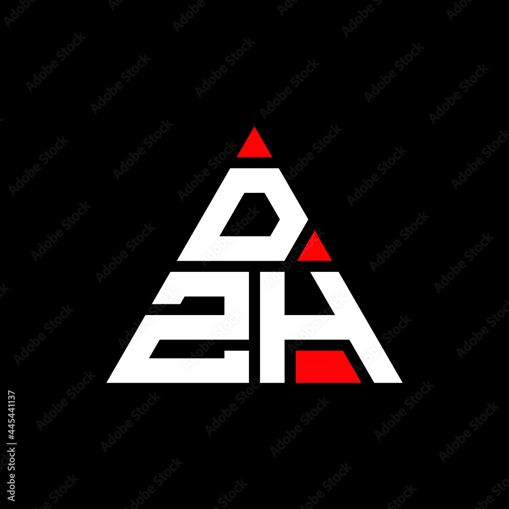 DZH triangle letter logo design with triangle shape. DZH triangle logo design monogram. DZH triangle vector logo template with red color. DZH triangular logo Simple, Elegant, and Luxurious Logo. DZH 