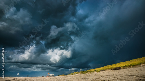 Closeup shot of details of a threatening summer storm on the sandy beaches of the Dutch coast photo
