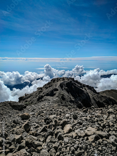Vertical shot of a landscape with mountain Rinjani peak in Indonesia photo