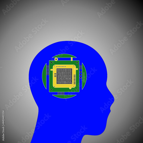 Blauer Kopf mit Computerchip