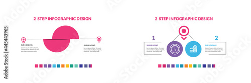 circle and sliced circle  flat element 2 step infographic design template. Business concept with 2 steps, options, processes. Vector illustration.