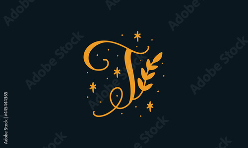Letter F Minimalist Floral logo design template 
