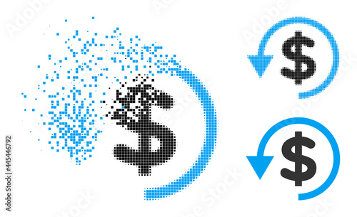 Burst dot chargeback pictogram with wind effect, and halftone vector image. Pixel burst effect for chargeback shows speed and movement of cyberspace concepts.
