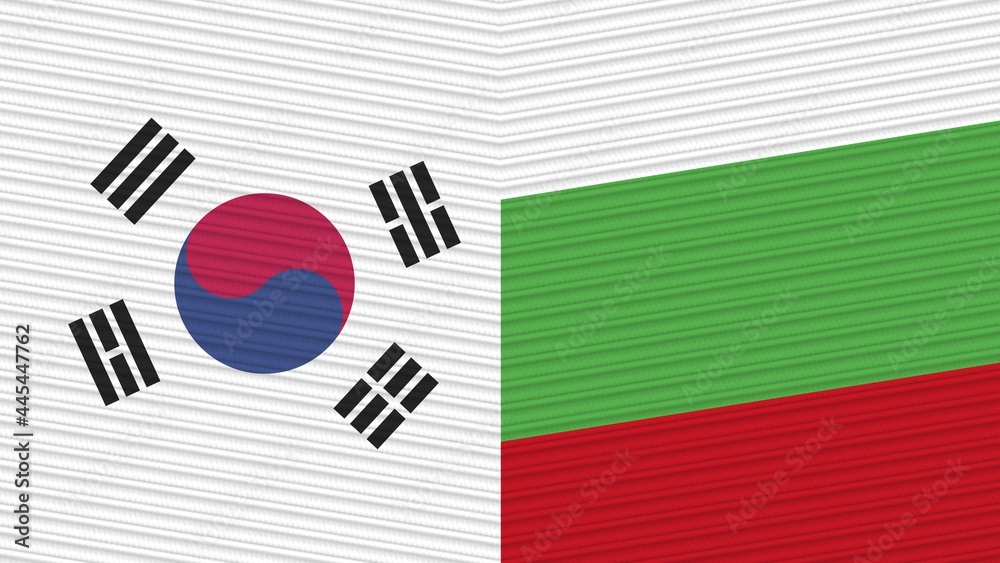 Bulgaria and South Korea Two Half Flags Together Fabric Texture Illustration Bulgaria and South Korea Two Half Flags Together Fabric Texture Illustration