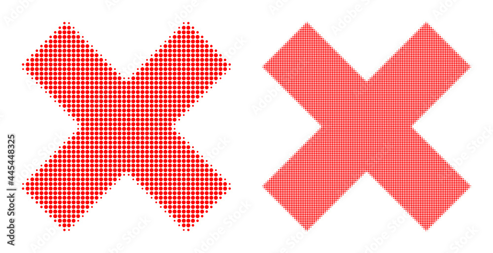 Pixelated halftone xcross icon. Vector halftone collage of xcross