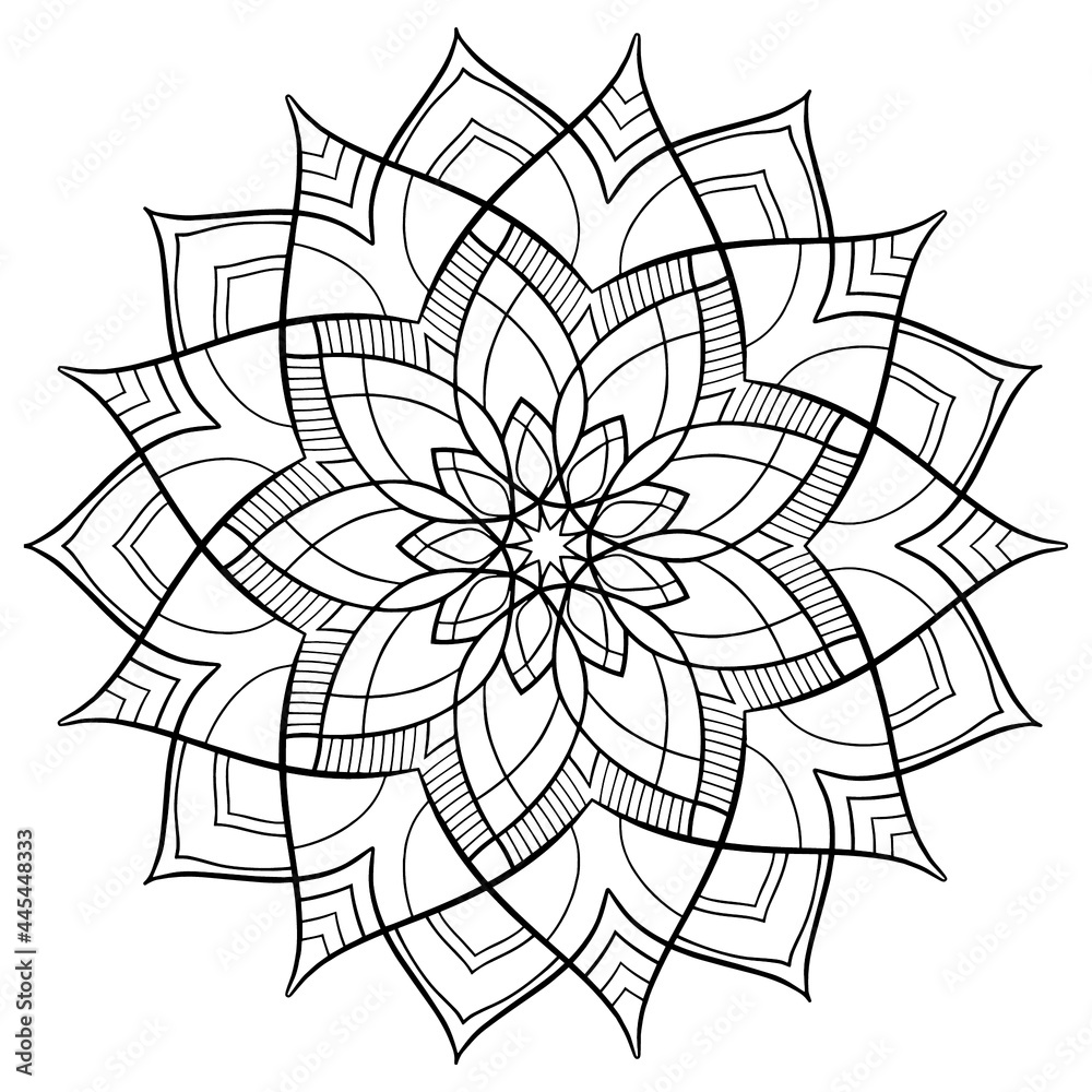 Seamless floral ornament element. Mandala. Ethnic motives. Coloring page. Vector illustration isolated on white background.