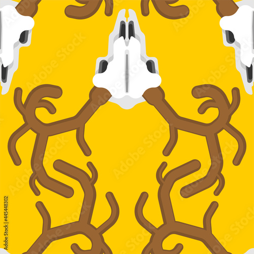 Deer skull pattern seamless. Moose skeleton head background. vector texture