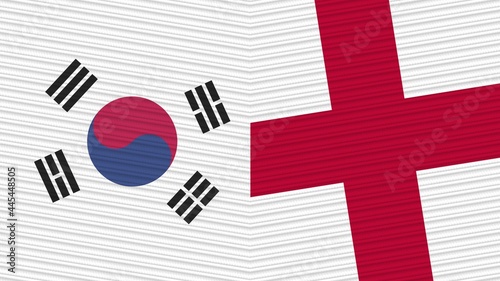 England and South Korea Two Half Flags Together Fabric Texture Illustration