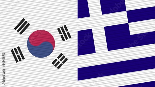 Greece and South Korea Two Half Flags Together Fabric Texture Illustration