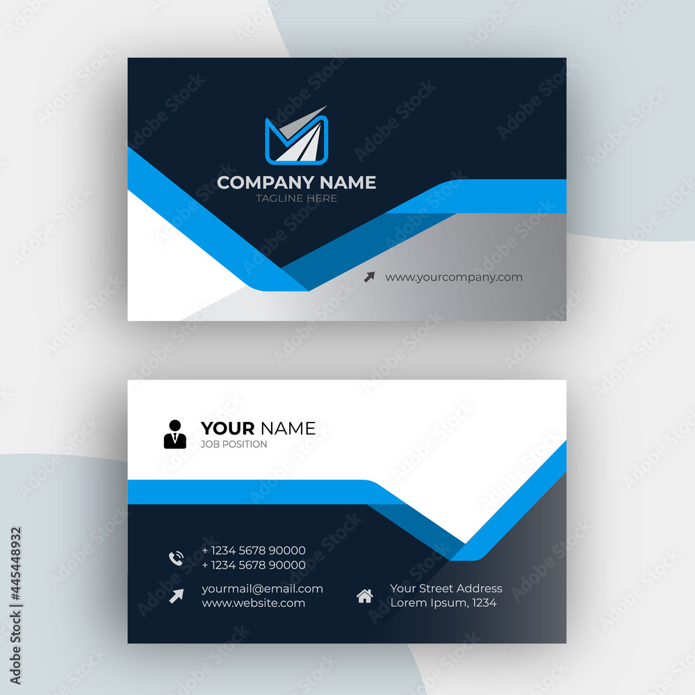 Naklejka premium Modern-corporate-black-blue-details-business-card-template