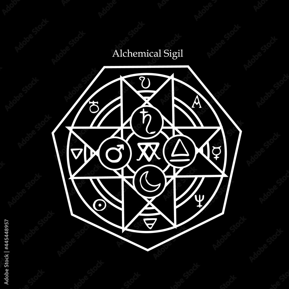 magical alchemical seal with patterns and alchemical symbols
