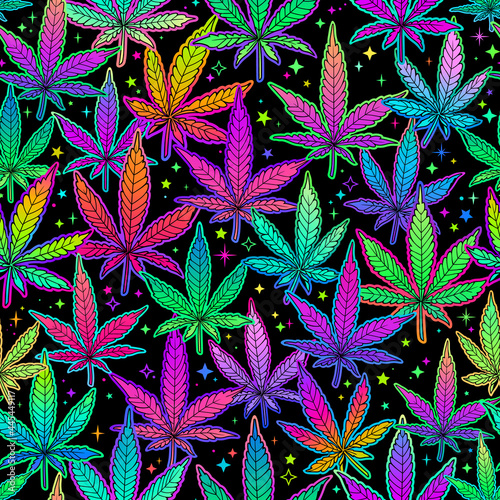 seamless illustration of multicolored rainbow plant leaves
