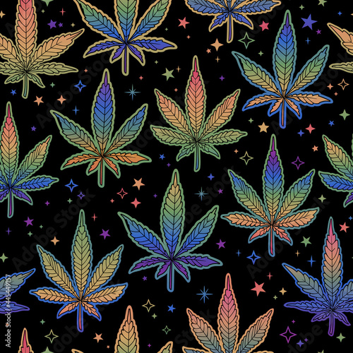 seamless illustration of multicolored rainbow plant leaves