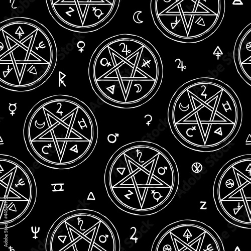seamless illustration of magical alchemical signs