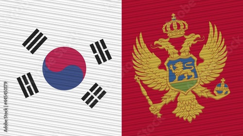 Montenegro and South Korea Two Half Flags Together Fabric Texture Illustration