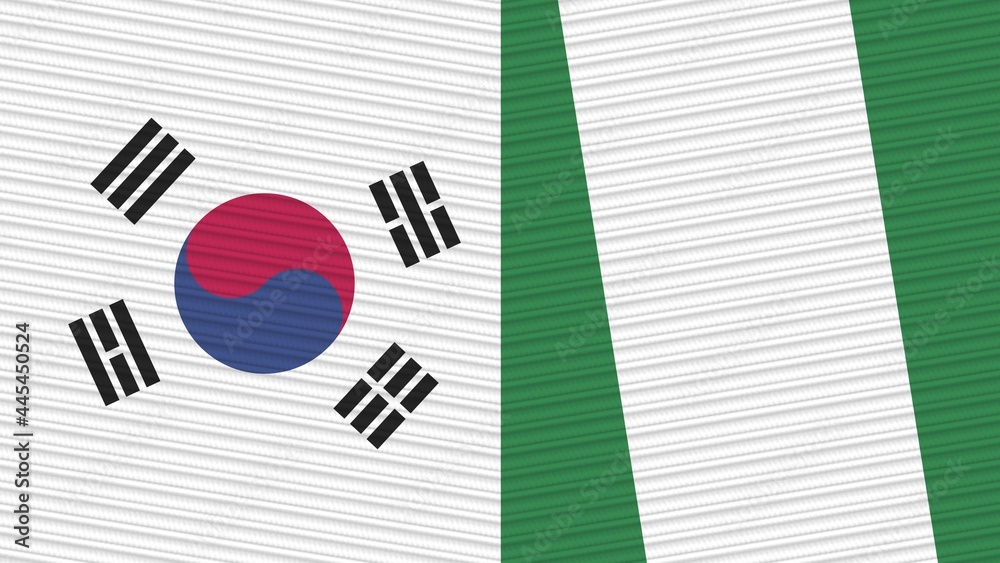 Nigeria and South Korea Two Half Flags Together Fabric Texture Illustration Nigeria and South Korea Two Half Flags Together Fabric Texture Illustration