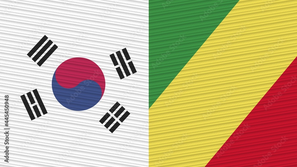 Republic Of The Congo and South Korea Two Half Flags Together Fabric Texture Illustration Republic Of The Congo and South Korea Two Half Flags Together Fabric Texture Illustration
