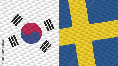 Sweden and South Korea Two Half Flags Together Fabric Texture Illustration