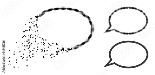 Dissipated dotted hint cloud glyph with wind effect, and halftone vector symbol. Pixel burst effect for hint cloud gives speed and movement of cyberspace concepts.