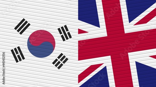 United Kingdom and South Korea Two Half Flags Together Fabric Texture Illustration