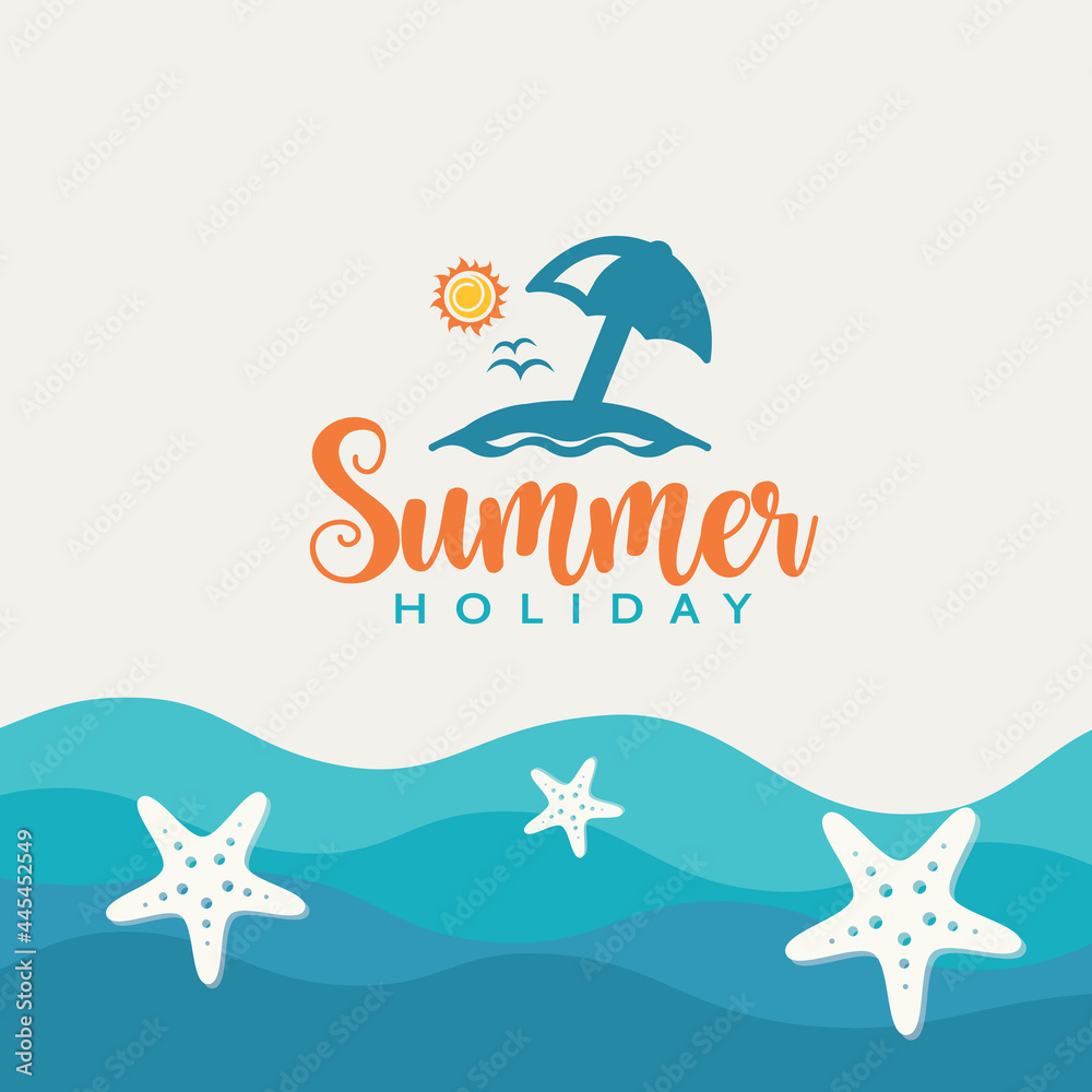 Fototapeta premium Summer beach design and vector background with starfish.