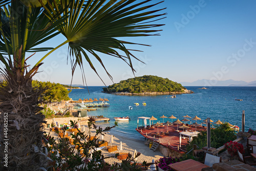 Beautiful Ksamil beach of blue Ionian sea, Albania photo