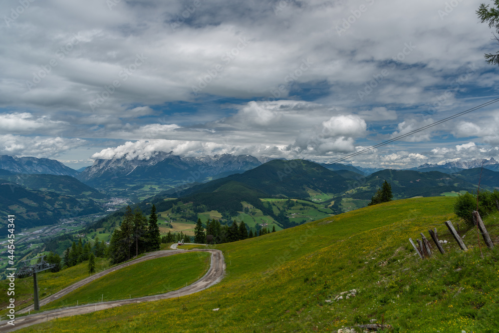 Austria mountains near Sankt Johann im Pongau in cloudy day Austria mountains near Sankt Johann im Pongau in cloudy day