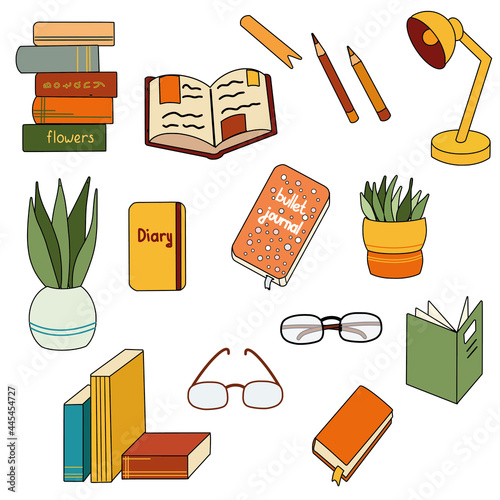 Books with bright covers. Set in flat design style. Vector illustration photo