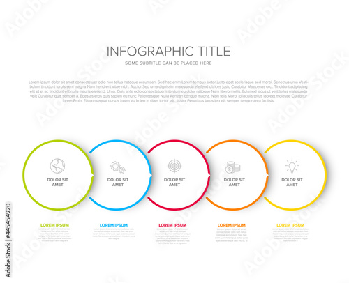 Minimalistic five steps elements template with circles