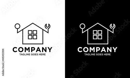 Icon House repair company logo template. Fix your home slogan. Wrench & building concept.