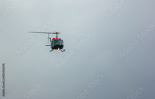 British Army Air Corps ZJ969 Bell 212 pilot training helicopter flying over Saisbury Plain (SPTA) UK