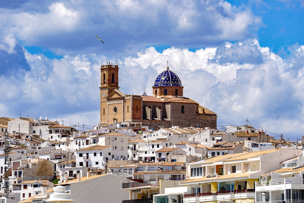 ALTEA, SPAIN - JUNE 15, 2021: Altea town with white houses, turquoise sea and panoramic views