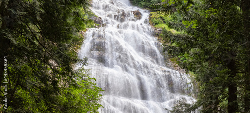 Dramatic Waterfall in the Canadian rainforest. Bridal Veil Falls Provincial Park near Chilliwack  East of Vancouver  British Columbia  Canada. Nature Background