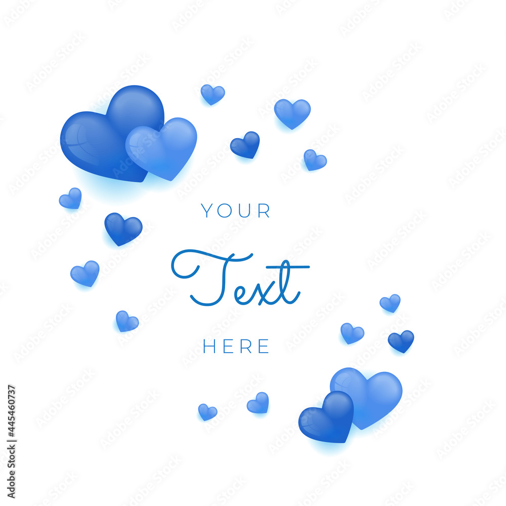 Obraz premium Happy birthday template in shape of heart flying on calm blue background. Vector symbols of love for Happy Women's, Mother's, Valentine's Day, birthday greeting card design. Social media post template