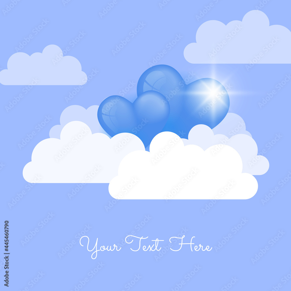 Happy birthday template in shape of heart flying on calm blue background. Vector symbols of love for Happy Women's, Mother's, Valentine's Day, birthday greeting card design. Social media post template Happy birthday template in shape of heart flying on calm blue background. Vector symbols of love for Happy Women's, Mother's, Valentine's Day, birthday greeting card design. Social media post template
