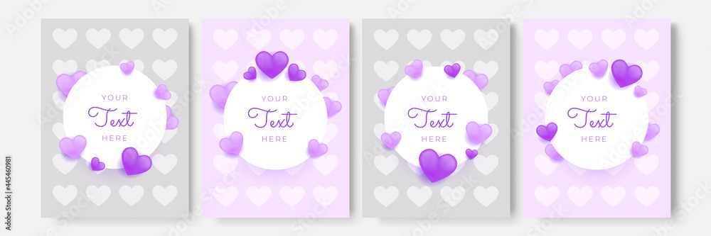 Valentine's day greeting cards set for social media post and stories. Vector thin one line design with hearts simple flat style. Love symbols for gifts, cards, posters