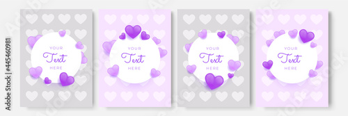 Valentine's day greeting cards set for social media post and stories. Vector thin one line design with hearts simple flat style. Love symbols for gifts, cards, posters