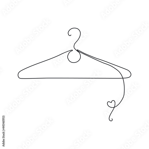 Hanger. Clothes hanger. One single line drawing of hanger isolated on white background. Beautiful hand-drawn design vector icon for posters, wall art, tote bag, mobile case, t-shirt print, logotype photo