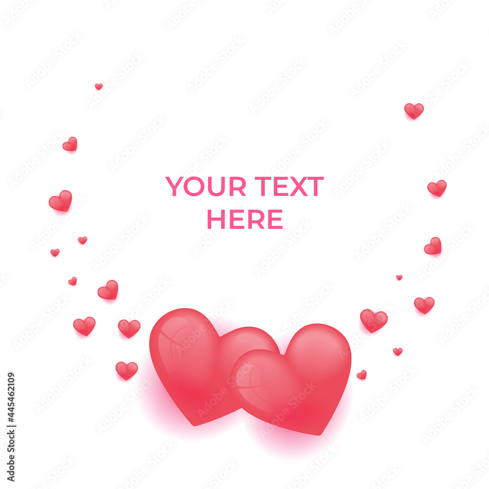 Valentine's day concept posters set. Vector illustration. 3d red and pink paper hearts with frame on geometric background. Cute love sale banners or greeting cards
