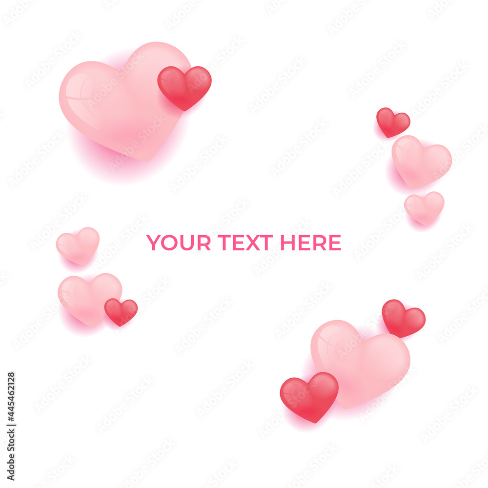 Valentine's day concept posters set. Vector illustration. 3d red and pink paper hearts with frame on geometric background. Cute love sale banners or greeting cards
