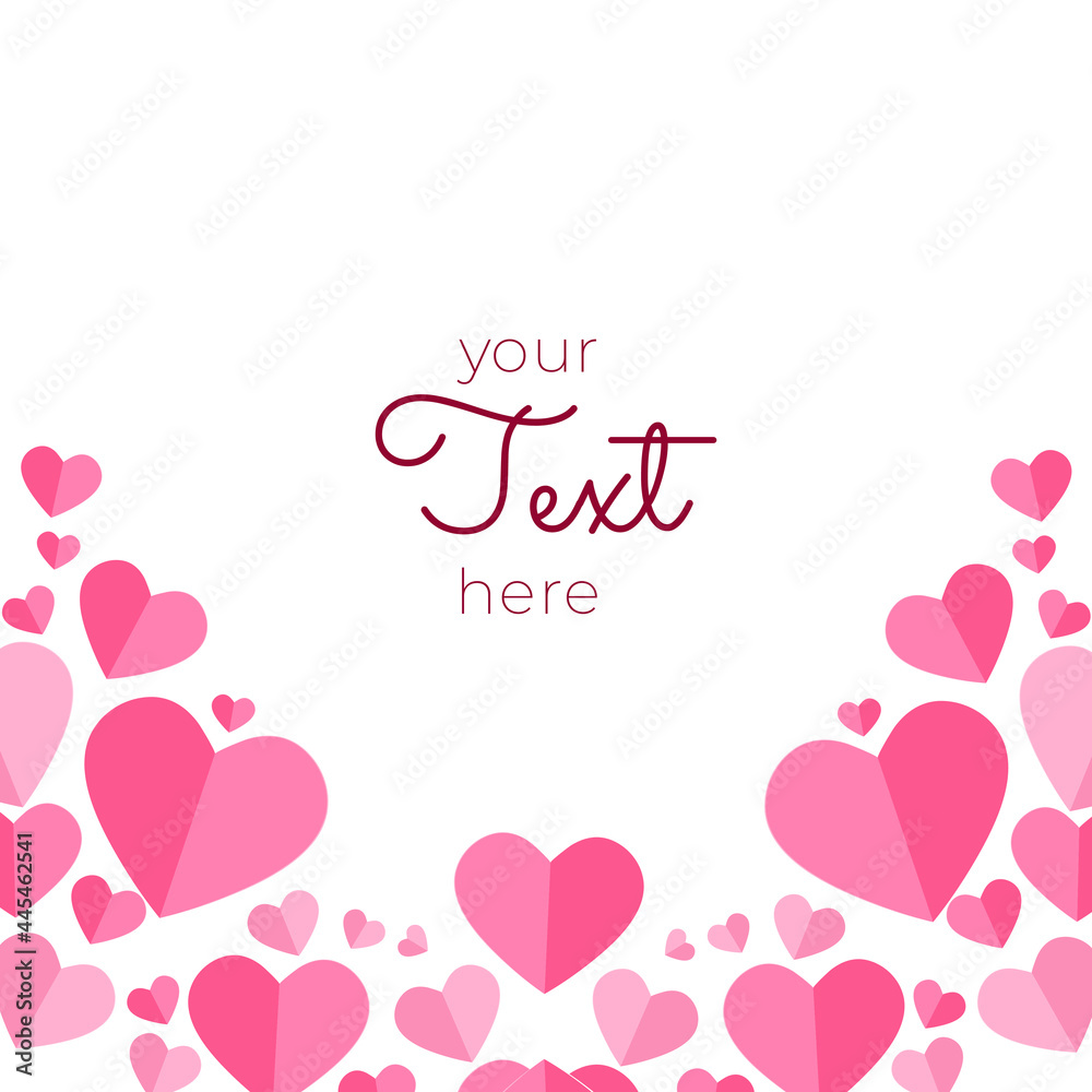 Paper elements in shape of heart flying on pink background. Vector symbols of love for Happy Women's, Mother's, Valentine's Day, birthday greeting card design