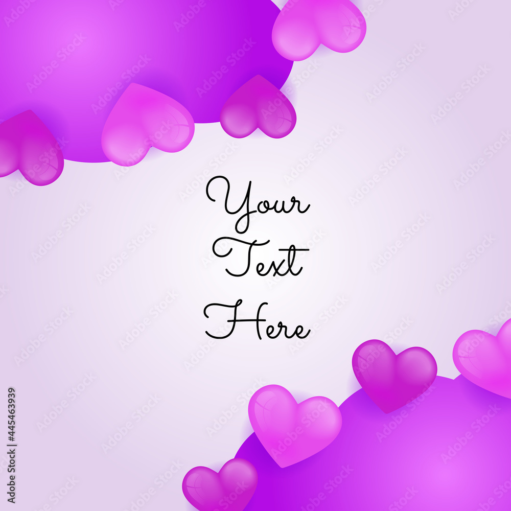 Heart background. Valentine Wallpaper with Pink purple love hearts. 3D Realistic