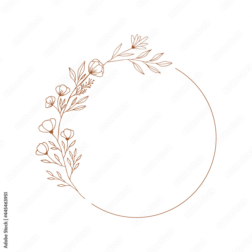 Wedding invitation template. Elegant floral round frame. Vector botanical illustration.