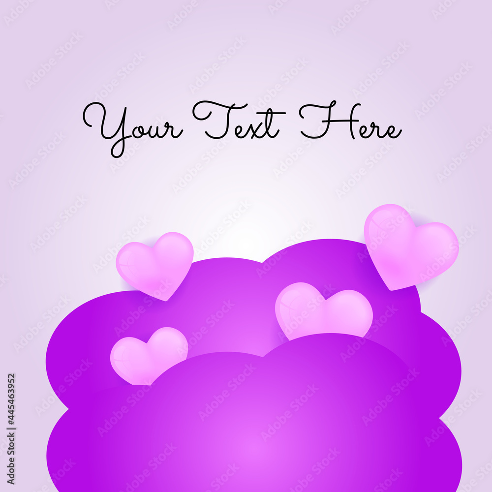 Heart background. Valentine Wallpaper with Pink purple love hearts. 3D Realistic