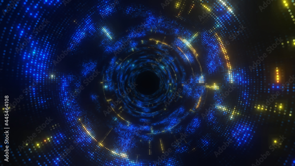 Travel through abstract dotted technology digital tunnel. Travel through abstract dotted technology digital tunnel.