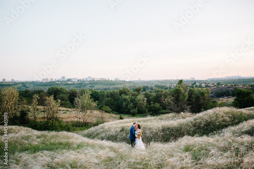 A couple in love a guy and a girl on a walk in the forest belt © omelnickiy